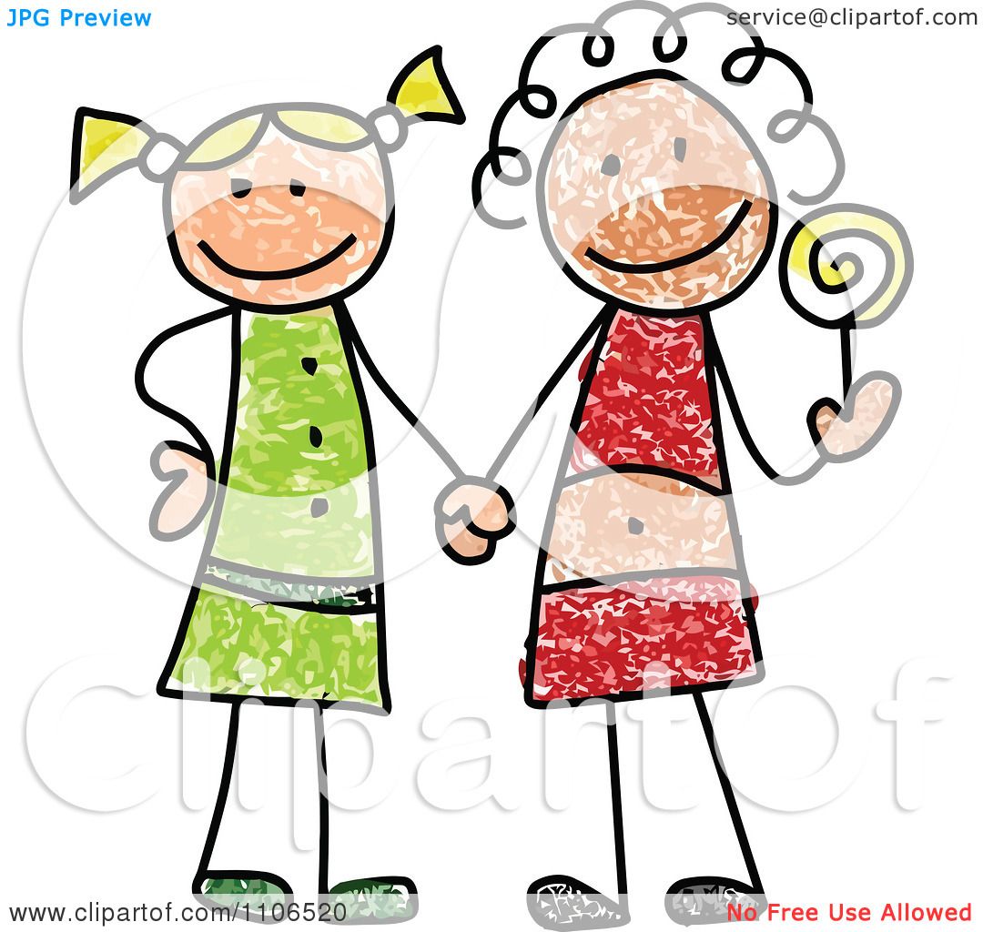 Ahead Absurd seaweed Clipart Stick Drawing Of Two Best Friend Girls Holding Hands And A Loli Pop  - Royalty Free Vector Illustration by C Charley-Franzwa #1106520