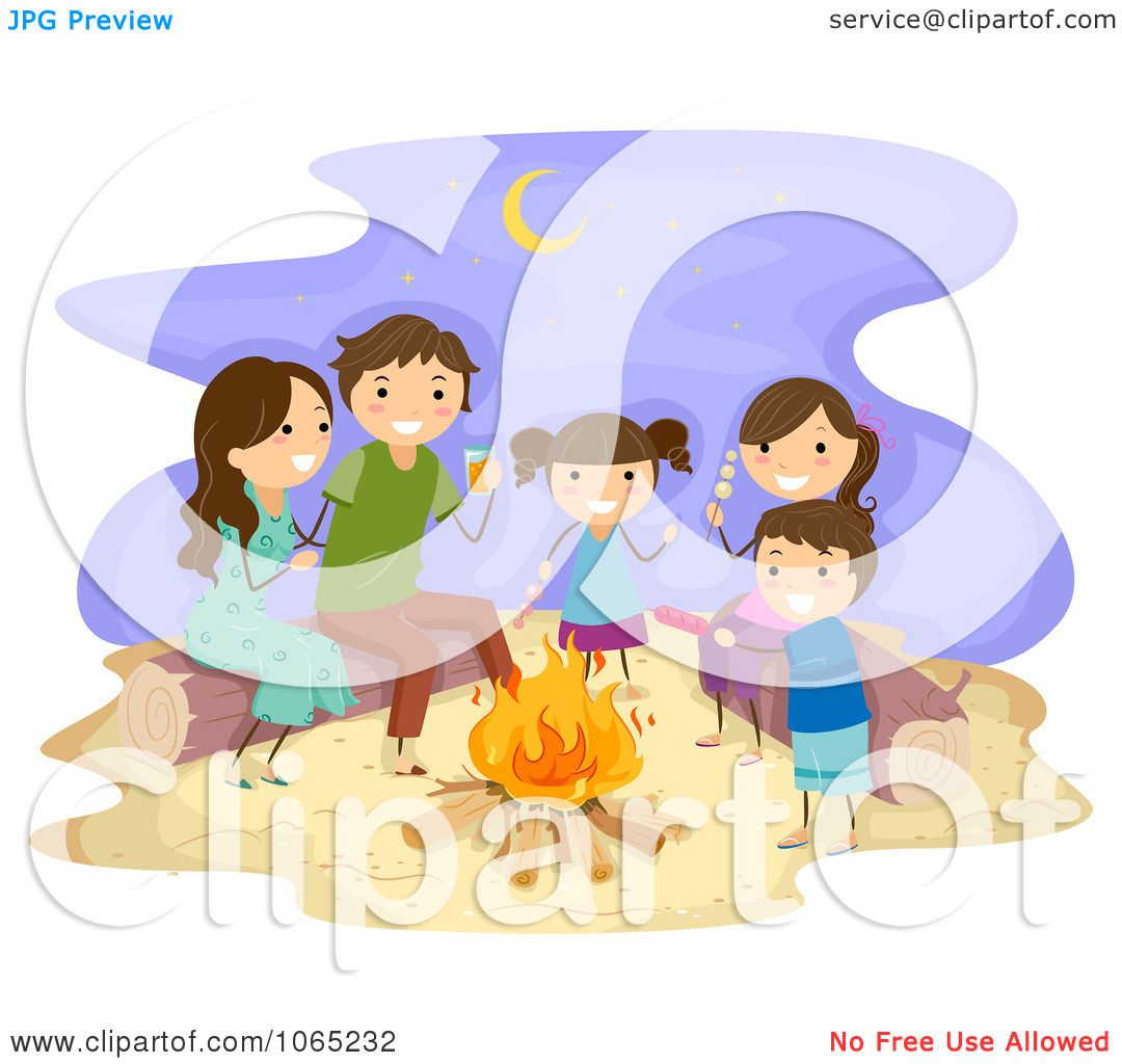 Download Clipart Stick Family Having A Bonfire At The Beach ...