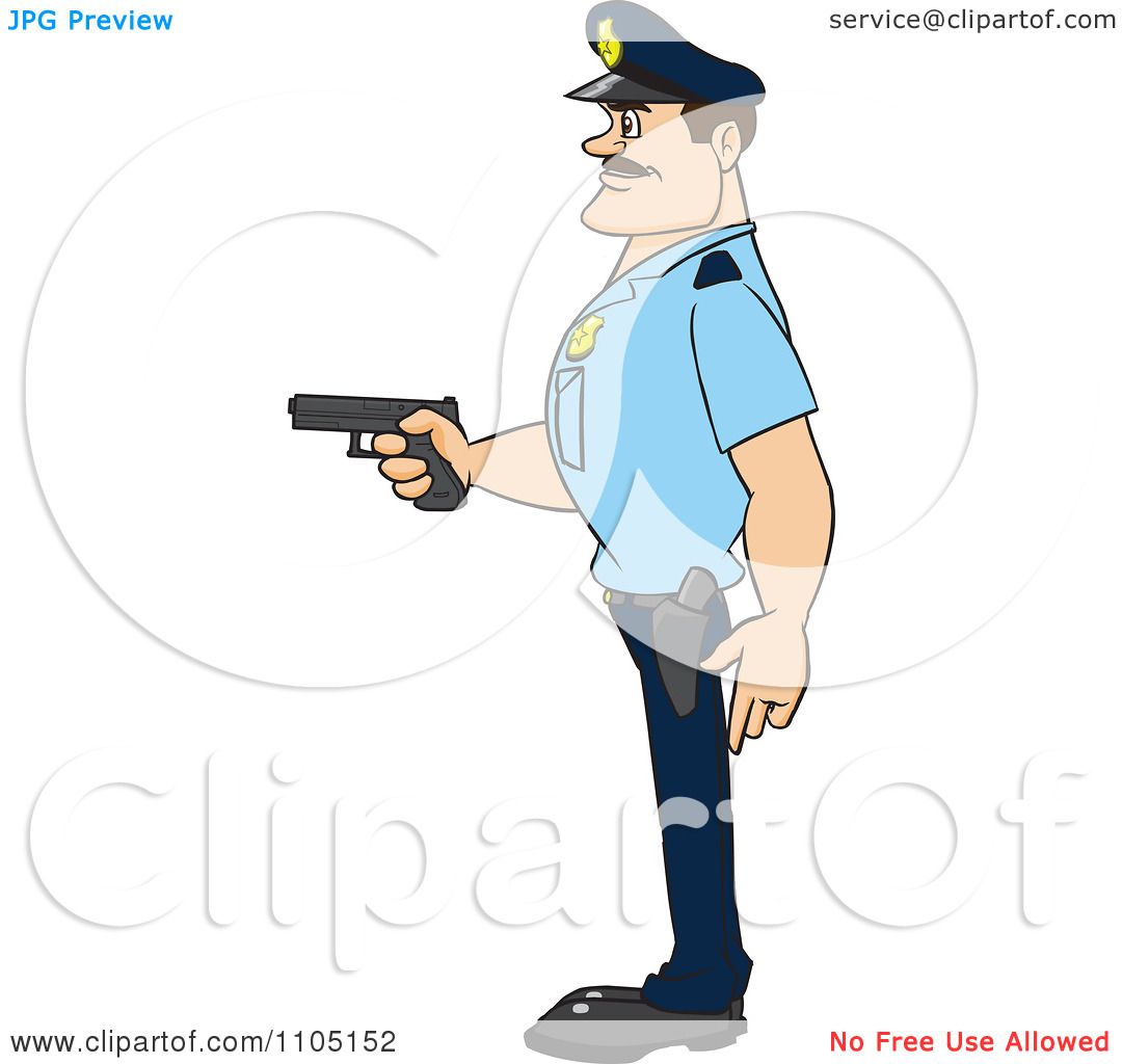 Clipart Strong Police Man In Profile Holding A Gun Royalty
