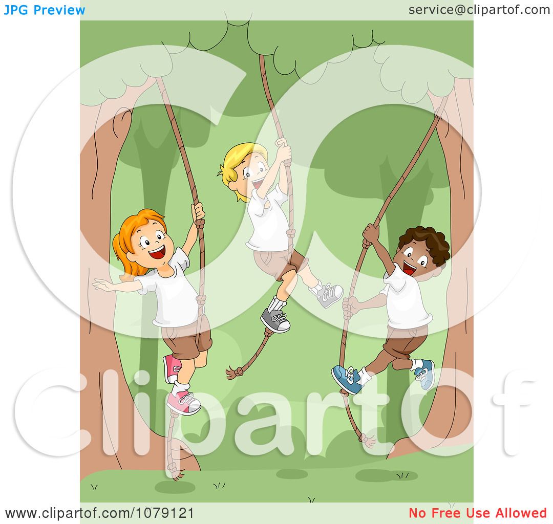 Download Clipart Summer Camp Children Swinging On Ropes On The ...