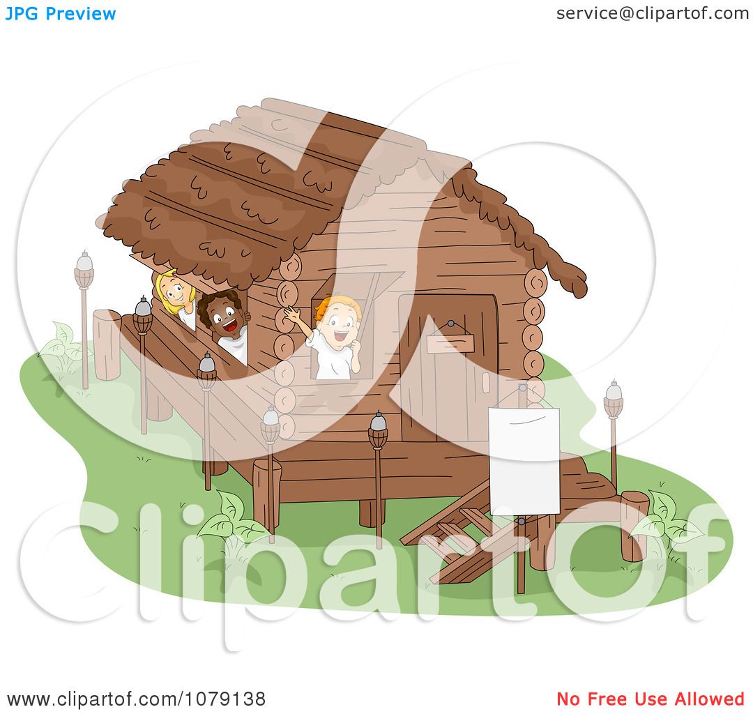 Download Clipart Summer Camp Kids Waving From Their Cabin - Royalty ...