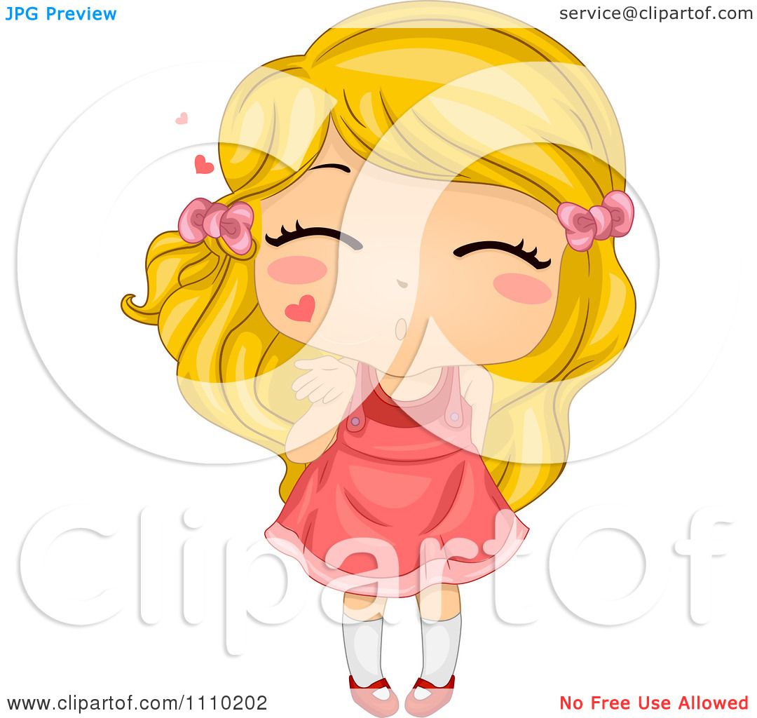 Clipart Sweet Blond Girl Blowing Air Kisses Royalty Free Vector Illustration By Bnp Design