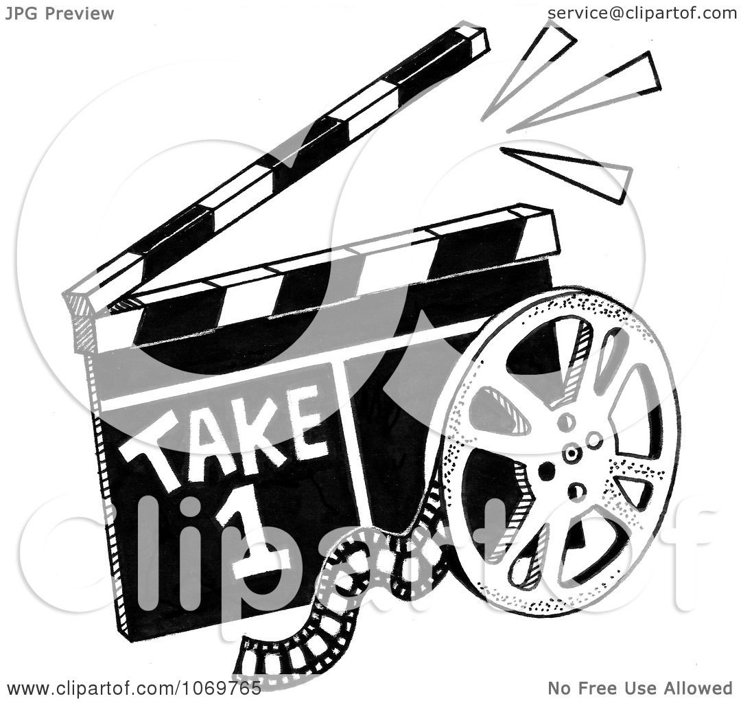 Clipart Take 1 Clapper Board And Film Reel Sketch - Royalty Free  Illustration by LoopyLand #1069765