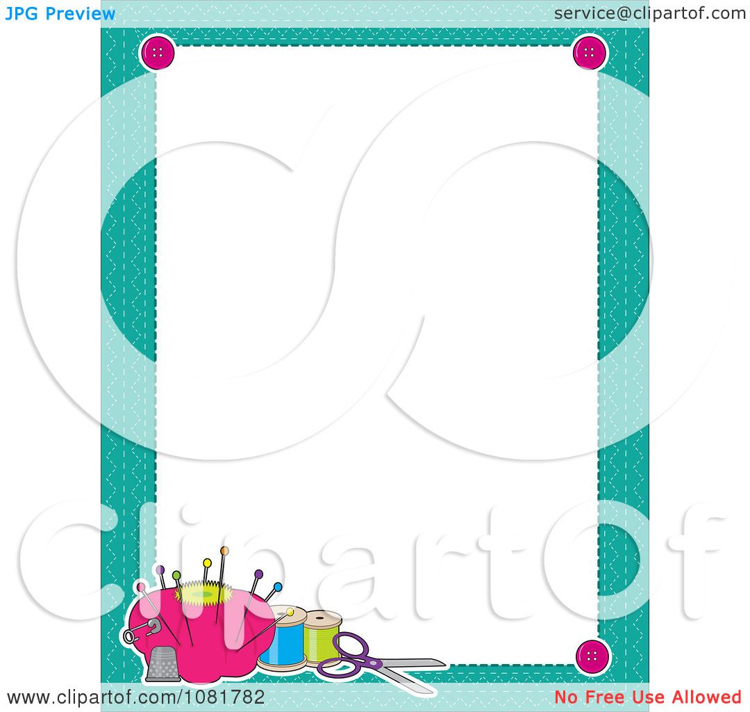Clipart Turquoise Frame Border With Sewing Items Around White Space ...