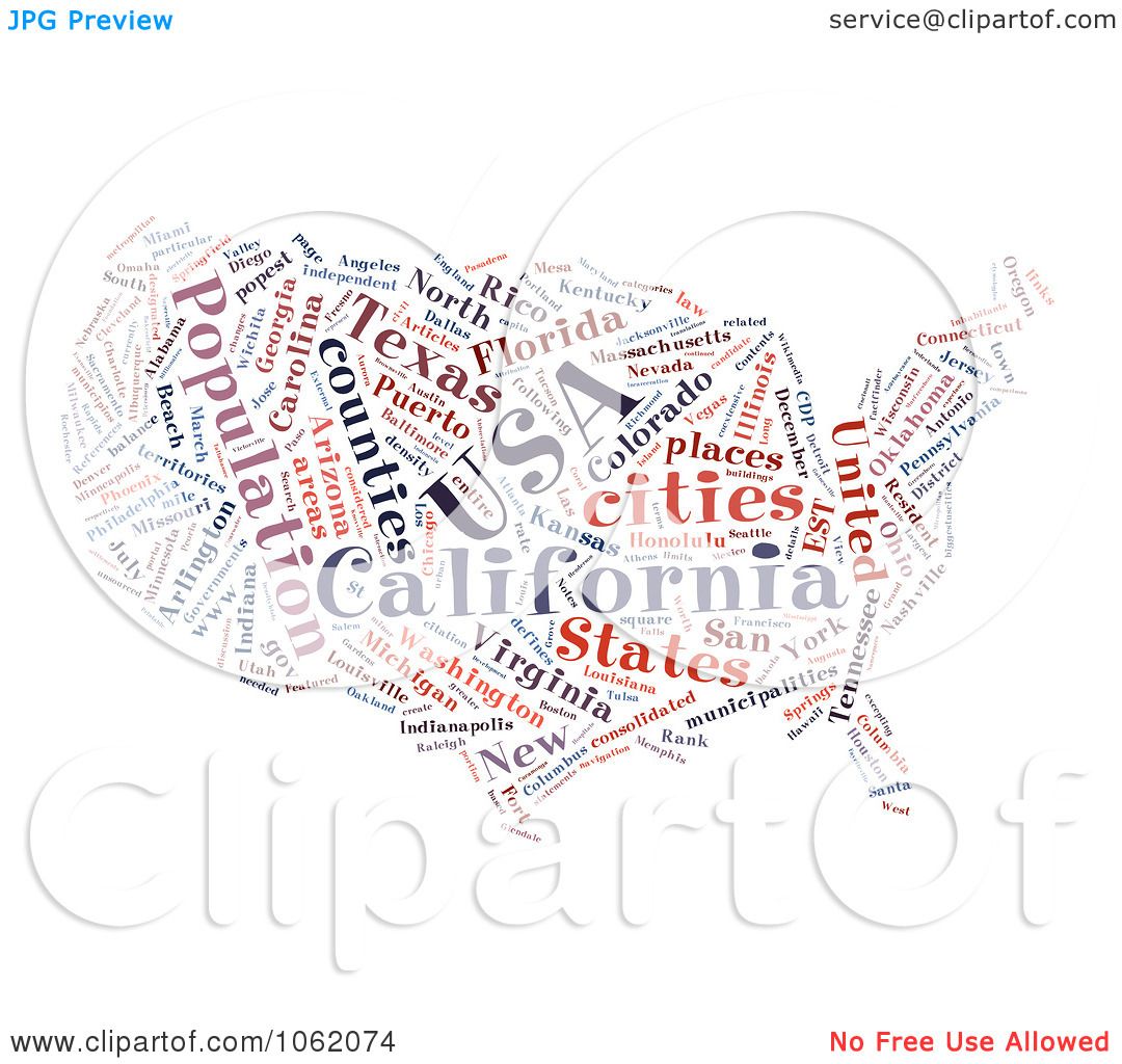 Clipart United States Map Word Collage 2 - Royalty Free Illustration by
