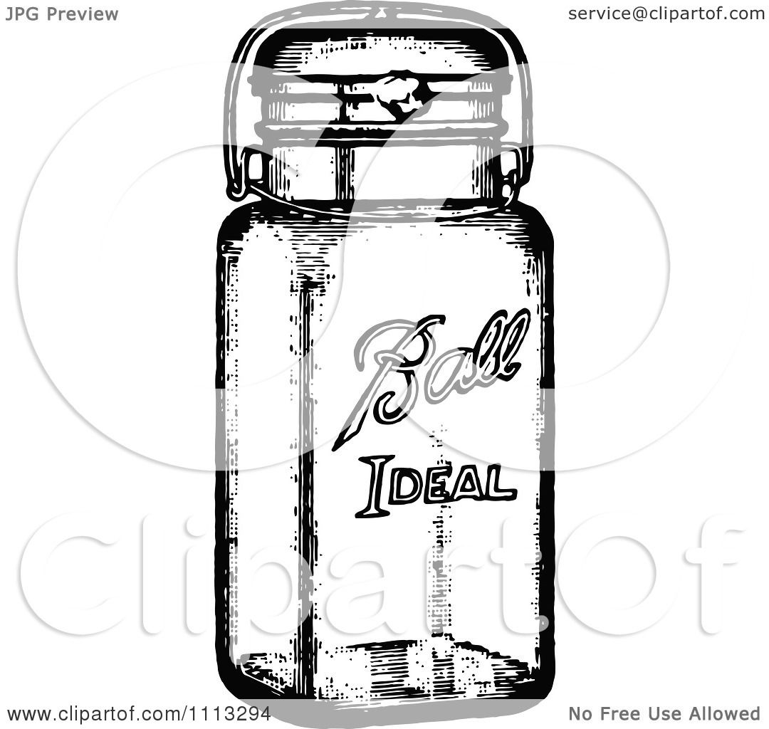 Clipart Vintage Black And White Canning Jar - Royalty Free Vector ...
