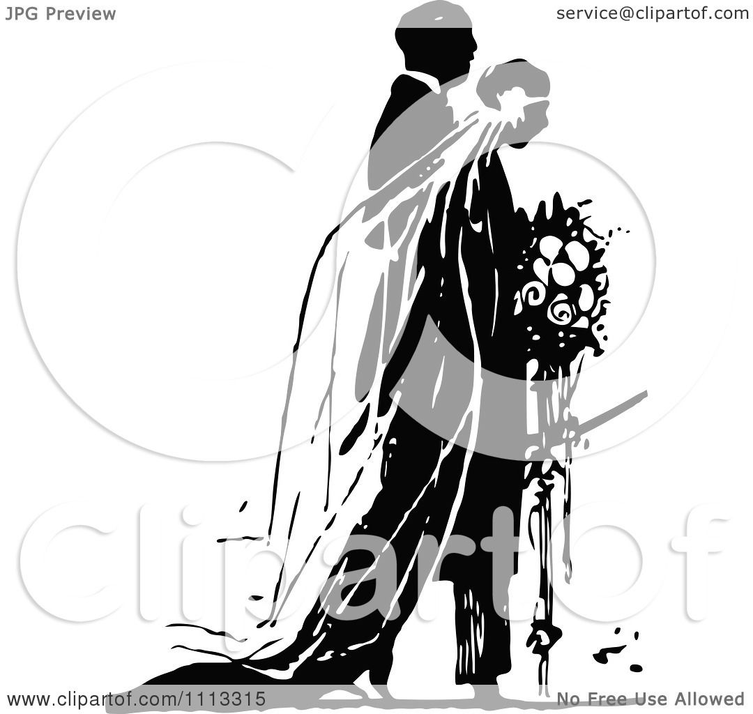 Clipart Vintage Black And White Wedding Couple During Their Ceremony ...