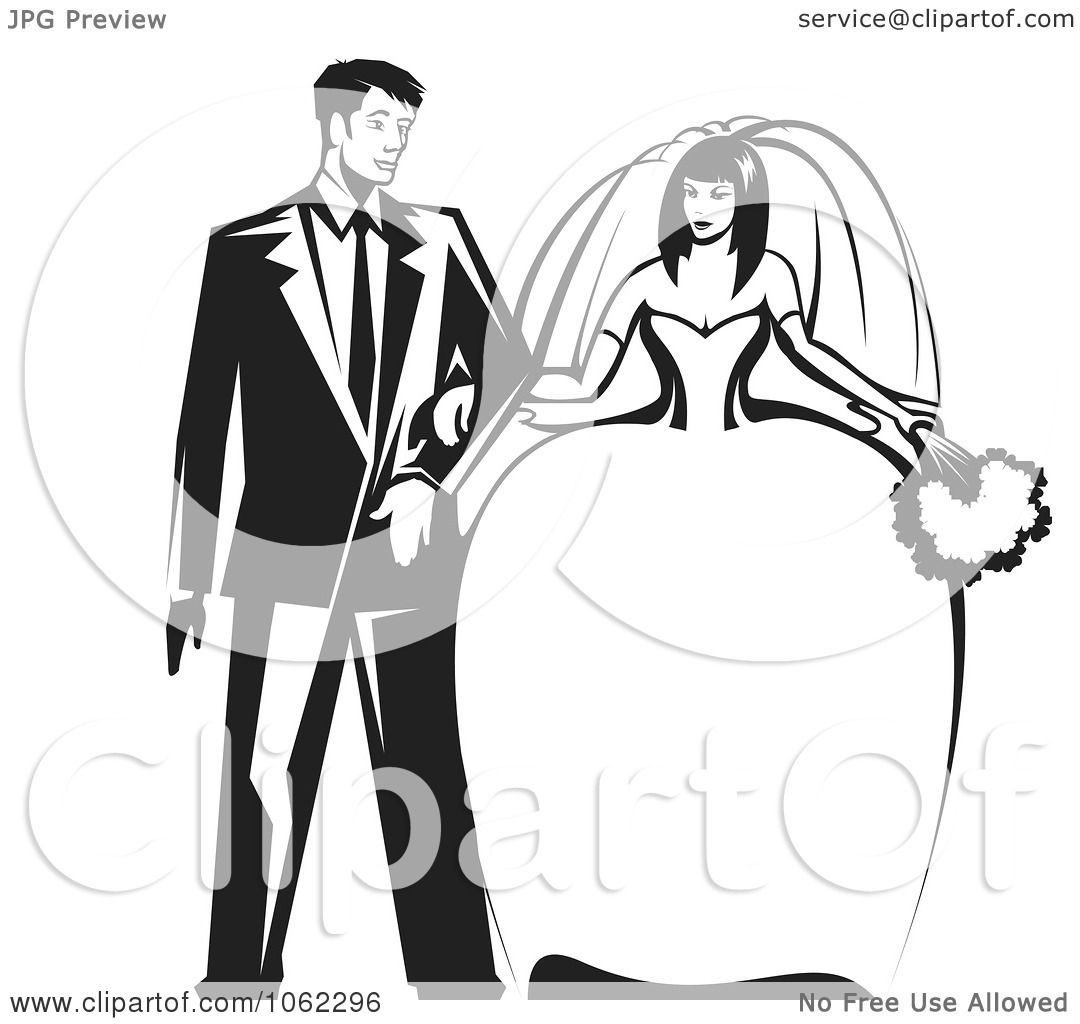 Clipart Wedding Couple In Black And White - Royalty Free Vector ...