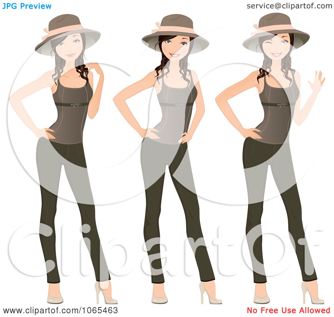 Clipart Woman Modeling Leggings, Hat And Tank Top - Royalty Free Vector