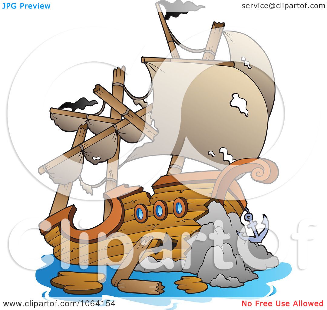 Clipart Wrecked Ship Royalty Free Vector Illustration by