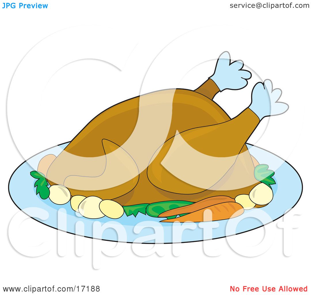 Cooked Turkey Bird Served With Carrots And Potatoes On A Tray On  Thanksgiving Or Christmas Clipart Illustration by Maria Bell #17188