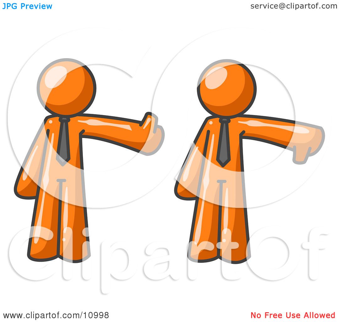 Expressive Orange Business Man Giving The Thumbs Up Then The Thumbs Down Clipart Illustration By Leo Blanchette