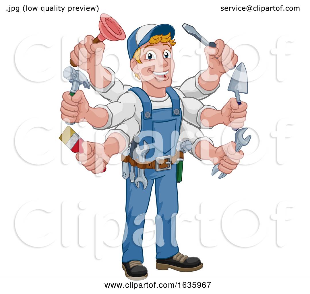 Handyman Cartoon Tools Caretaker Construction Man by ...
