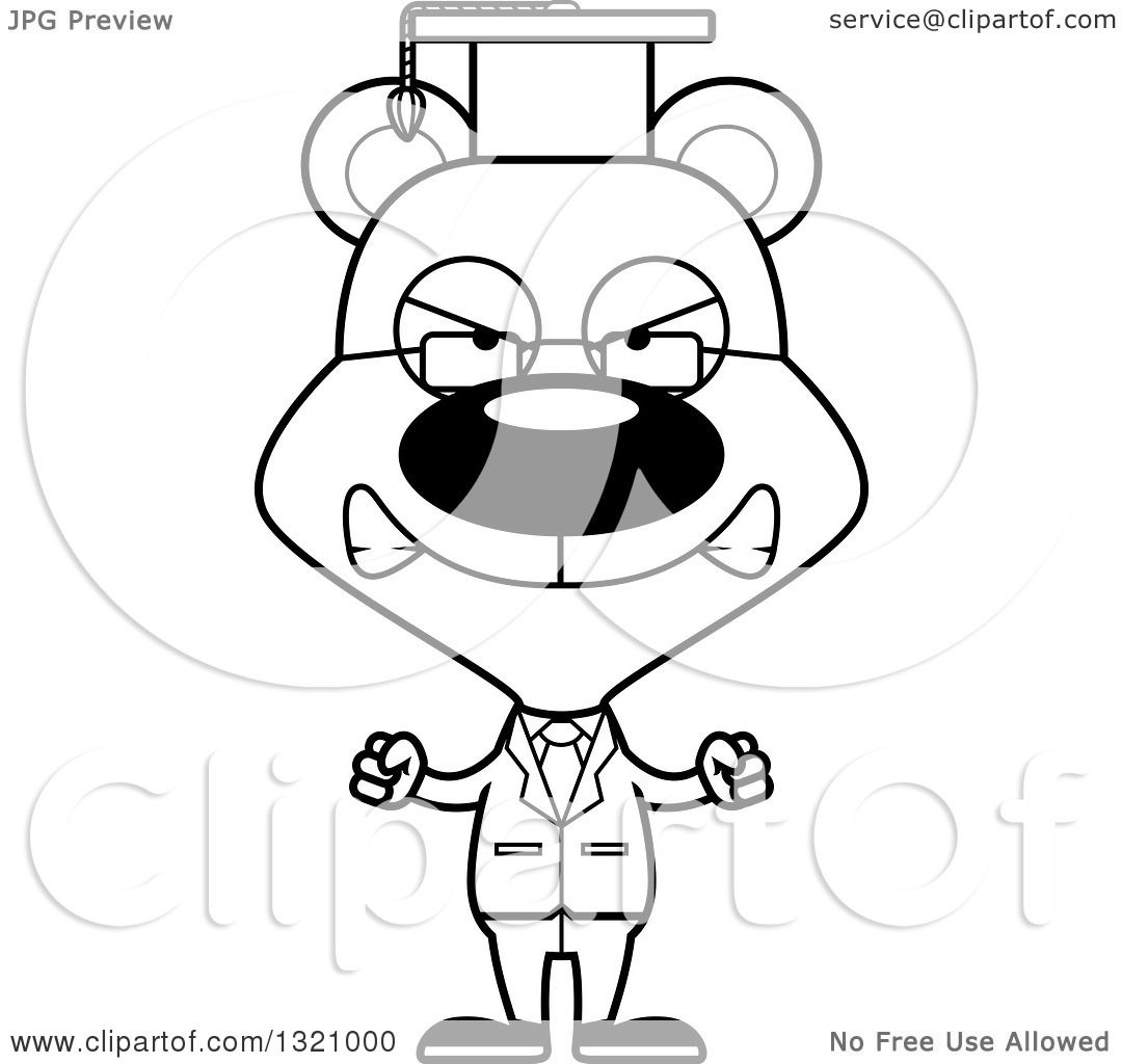 Download Lineart Clipart of a Cartoon Black and White Angry Bear ...