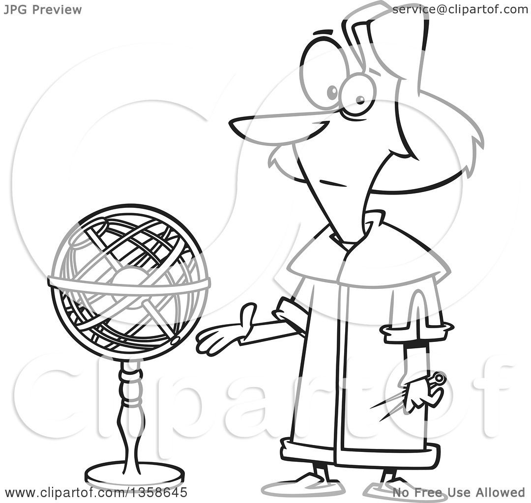 Download Lineart Clipart of a Cartoon Black and White Astronomer ...