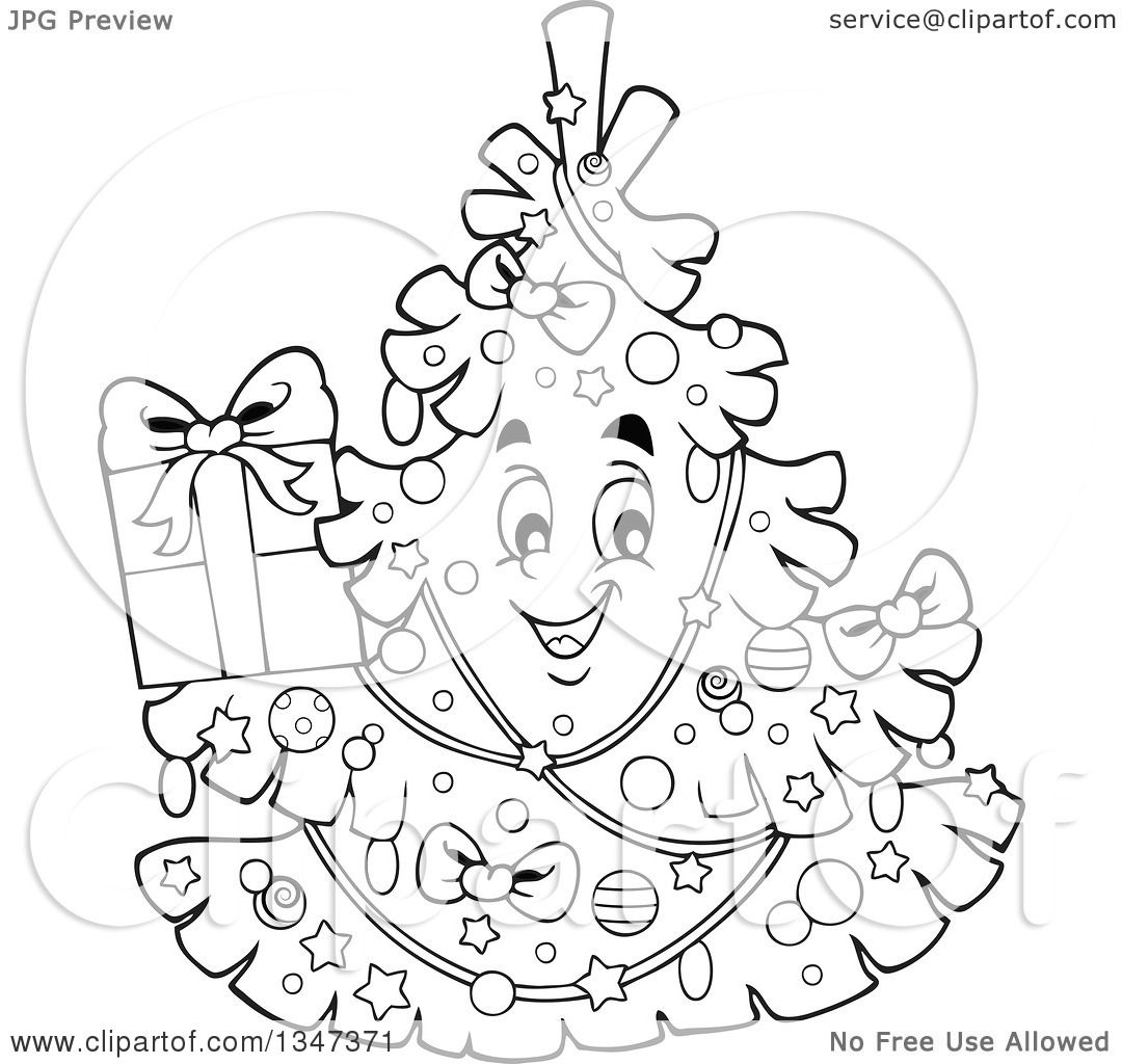 Download Lineart Clipart of a Cartoon Black and White Christmas ...