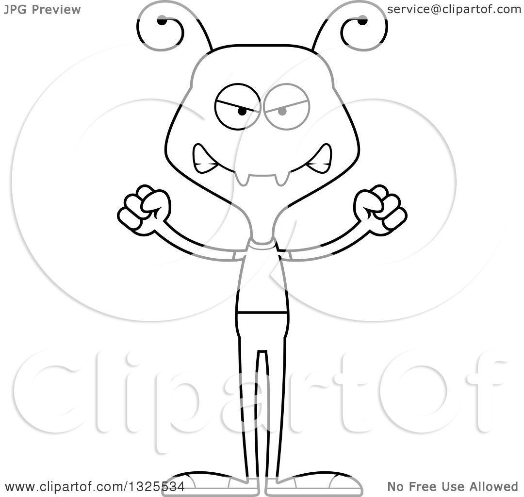 Lineart Clipart Of A Cartoon Black And White Mad Casual Ant