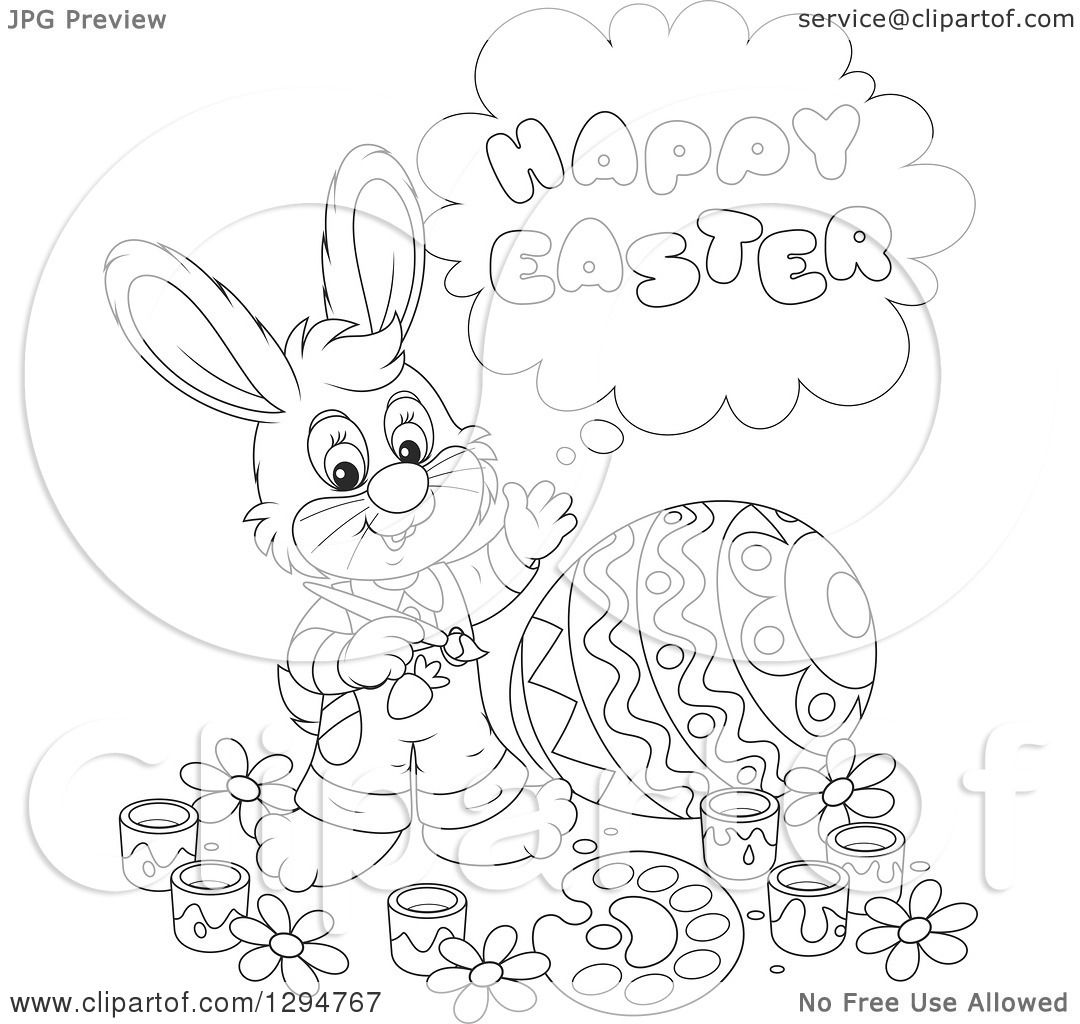 Lineart Clipart of a Happy Black and White Male Bunny ...