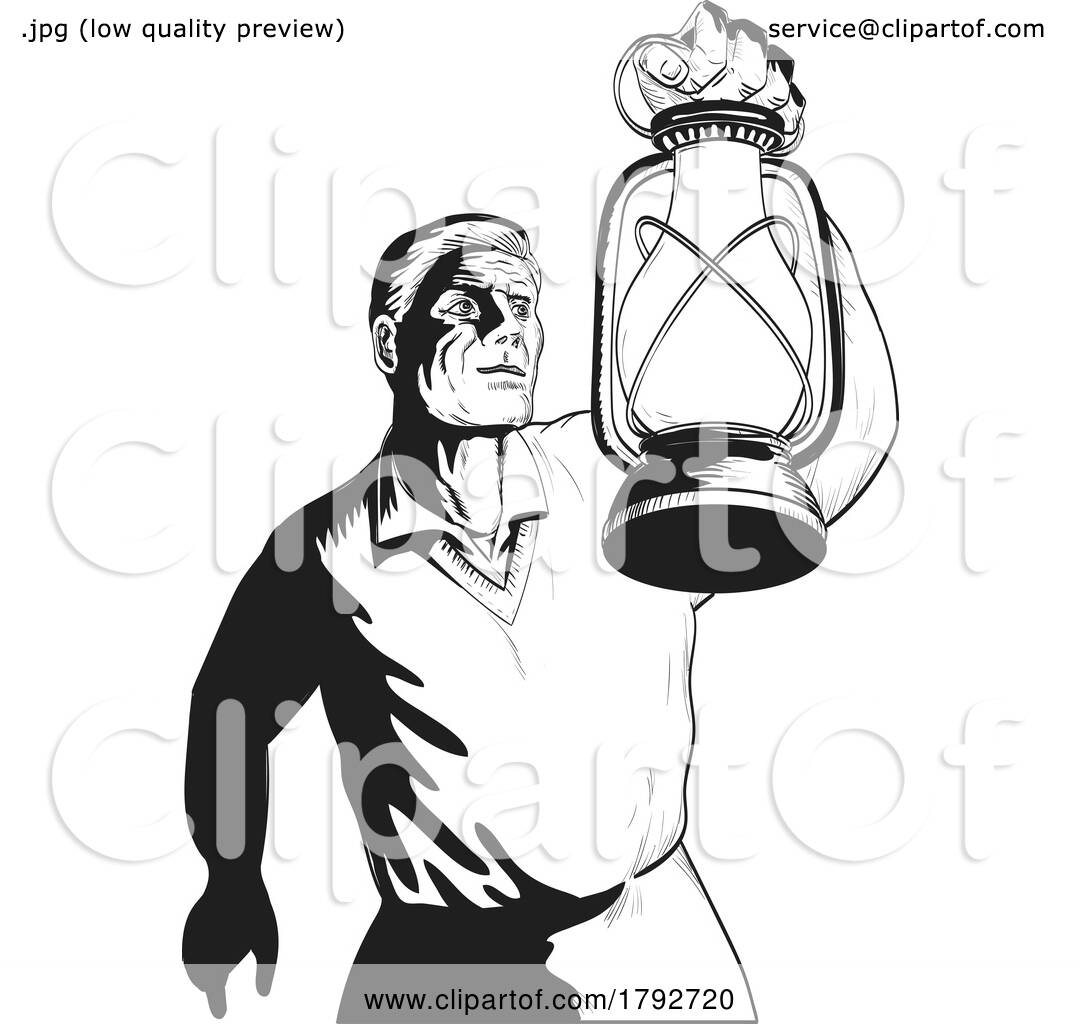 Man Holding Farmer's Light up Lantern Low Angle Comics Style Drawing by ...