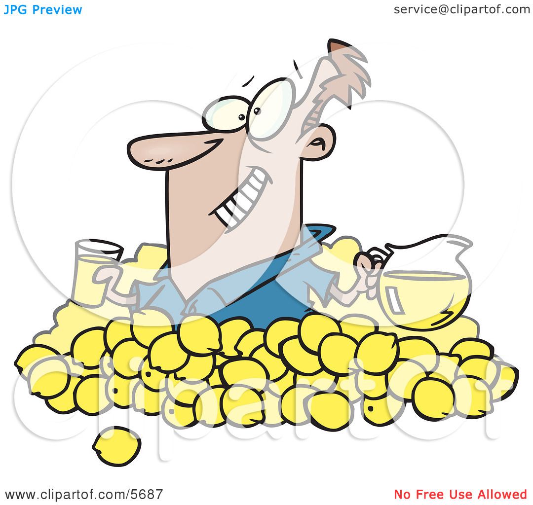 Man With Lemons, Pitcher of Lemonade and a Glass of Juice Clipart