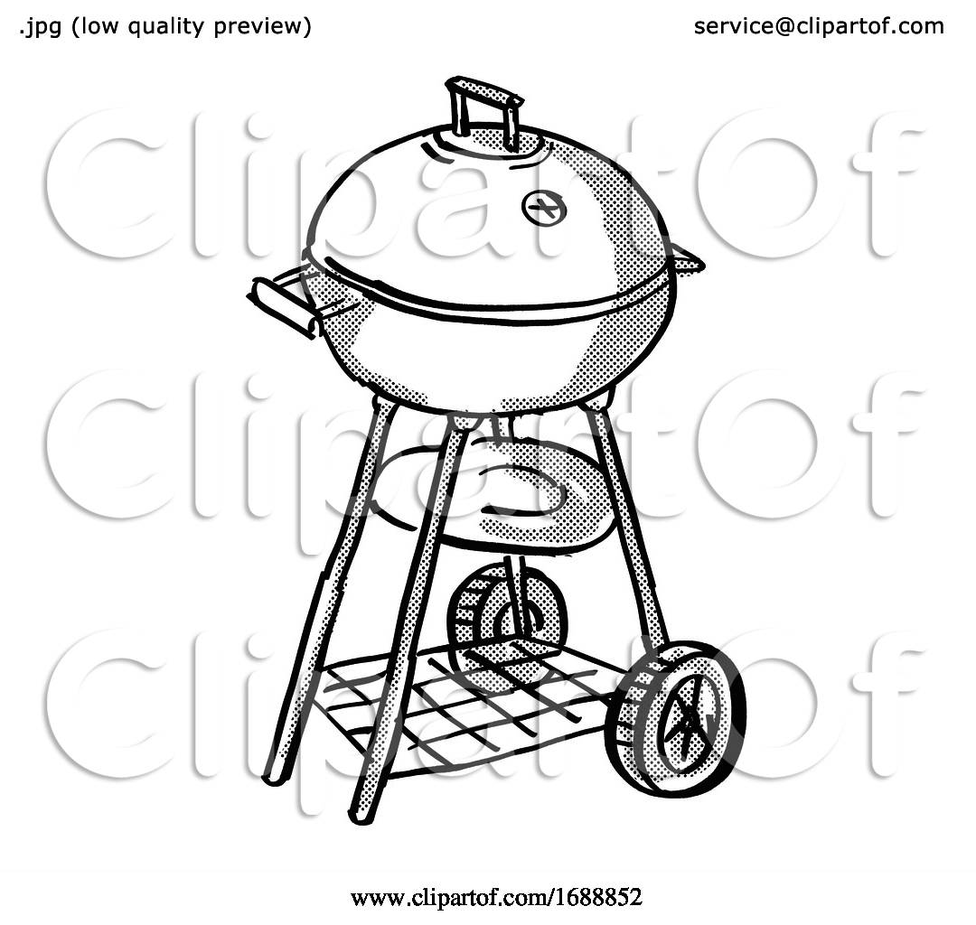 Portable Barbecue Charcoal Grill Cartoon Retro Drawing by patrimonio