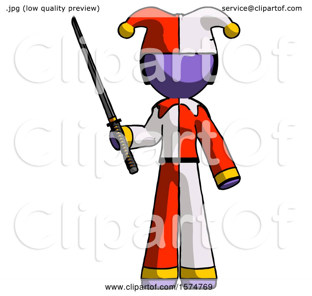 Purple Jester Joker Man Standing up with Ninja Sword Katana by Leo ...