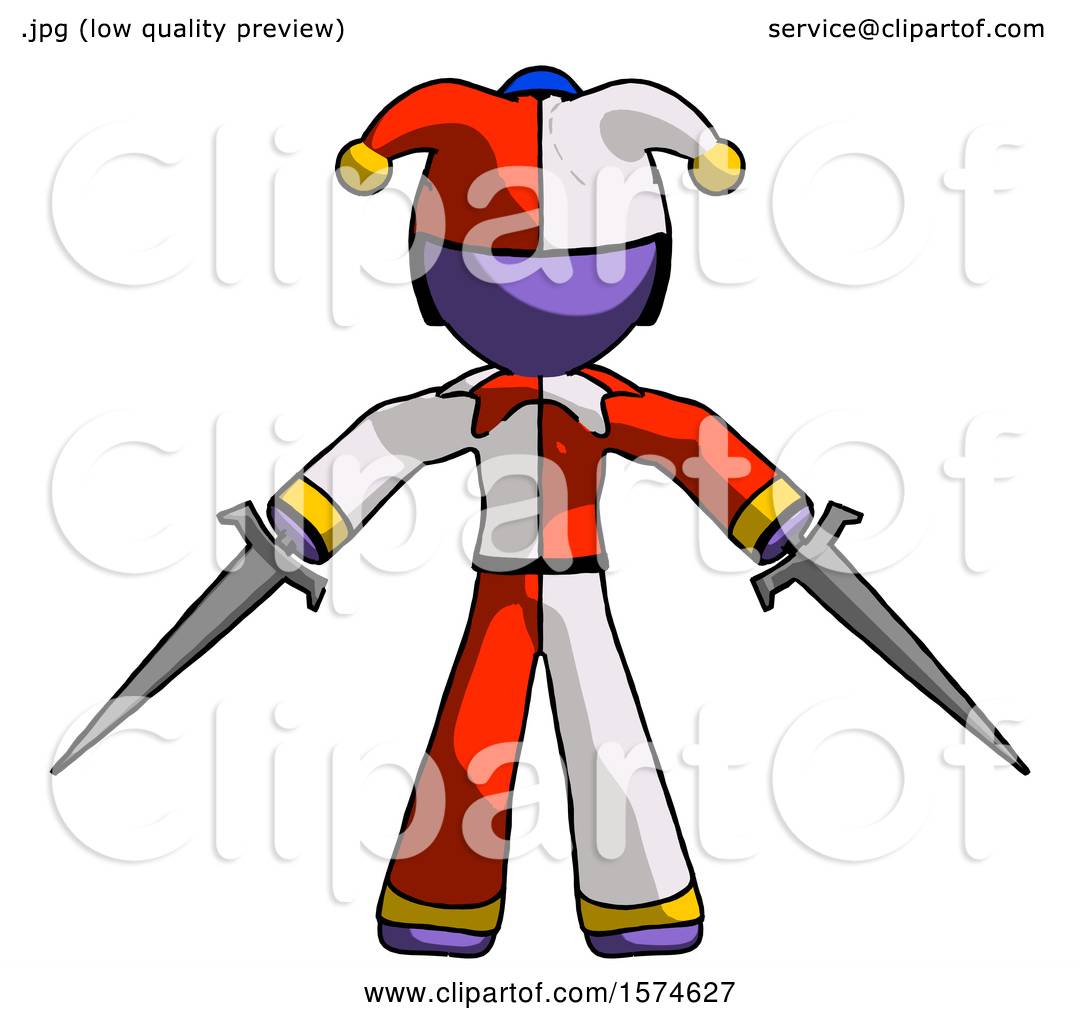 Purple Jester Joker Man Two Sword Defense Pose by Leo Blanchette #1574627