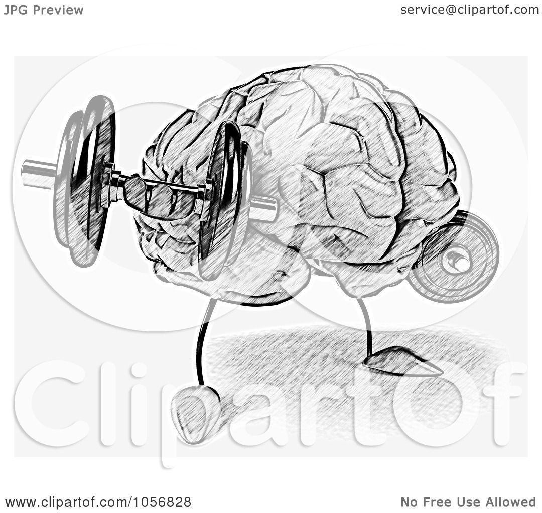 Royalty-Free CGI Clip Art Illustration of a Sketched Brain Character