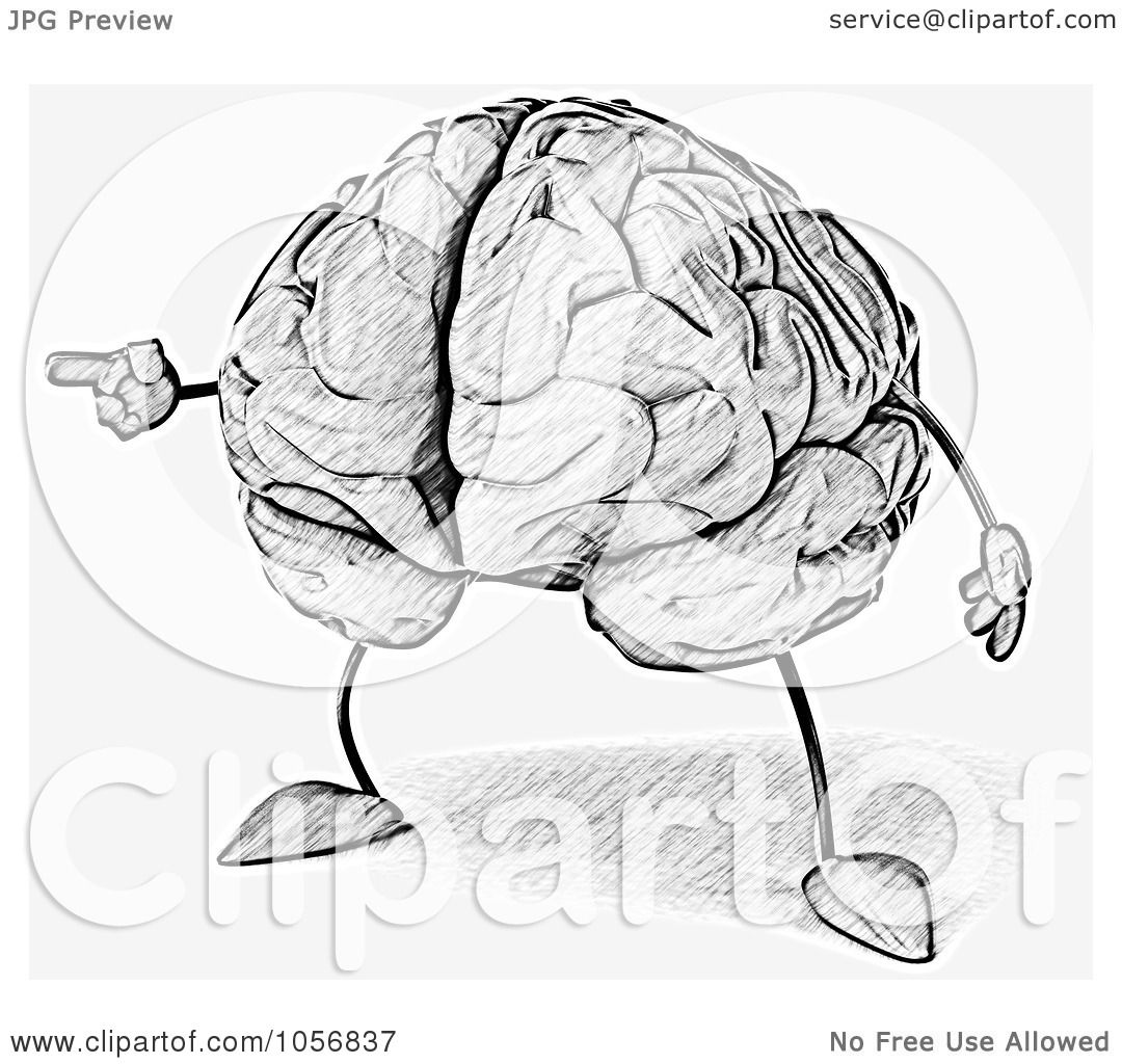 Royalty-Free CGI Clip Art Illustration of a Sketched Brain Character