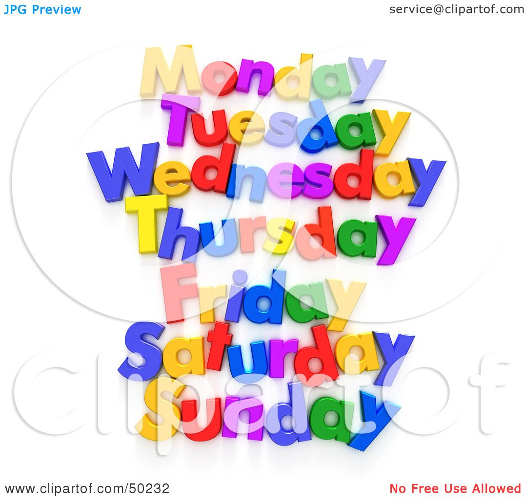 Royalty-Free (RF) 3D Clipart Illustration of a List Of Week Days ...