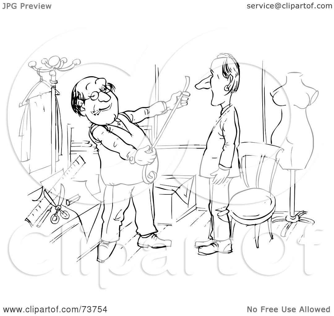 Tailor Machine Cartoon - Tailor Outline Measuring Man Illustration ...