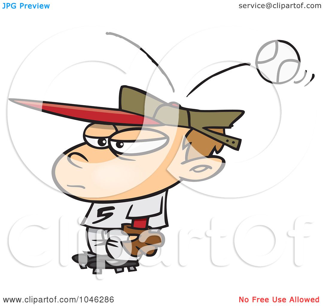 Royalty-Free (RF) Clip Art Illustration of a Cartoon Baseball Hitting A Boy  On The Head by toonaday #1046286