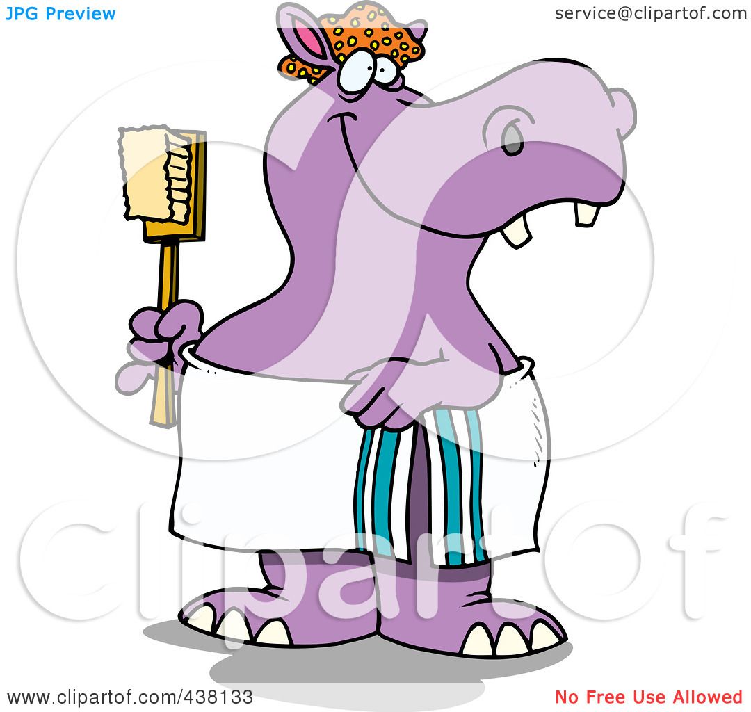 Royalty-Free (RF) Clip Art Illustration of a Cartoon Bath Time Hippo In A  Towel, Holding A Scrub Brush by toonaday #438133