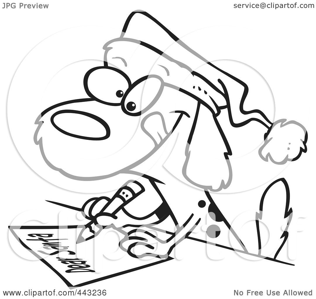 Royalty-Free (RF) Clip Art Illustration of a Cartoon Black And White  Outline Design Of A Dog Writing A Letter To Santa by toonaday #443236