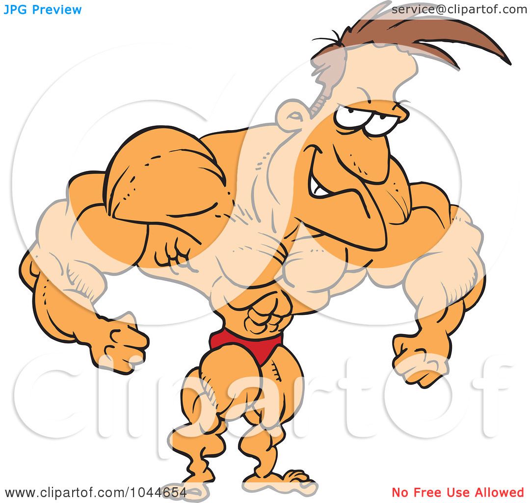 Royalty-Free (RF) Clip Art Illustration of a Cartoon Bodybuilder Flexing by  toonaday #1044654