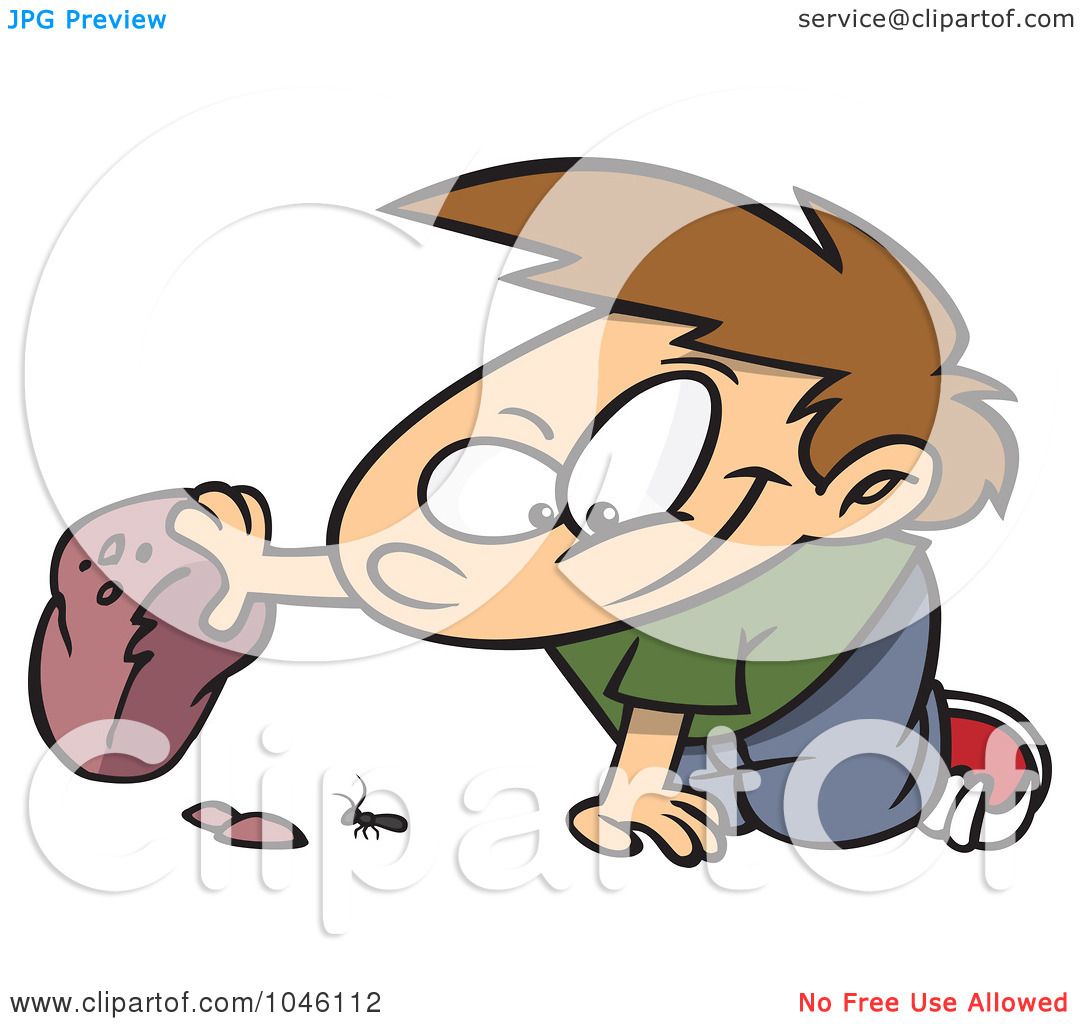 Royalty-Free (RF) Clip Art Illustration of a Cartoon Boy Watching A Bug  Under A Rock by toonaday #1046112