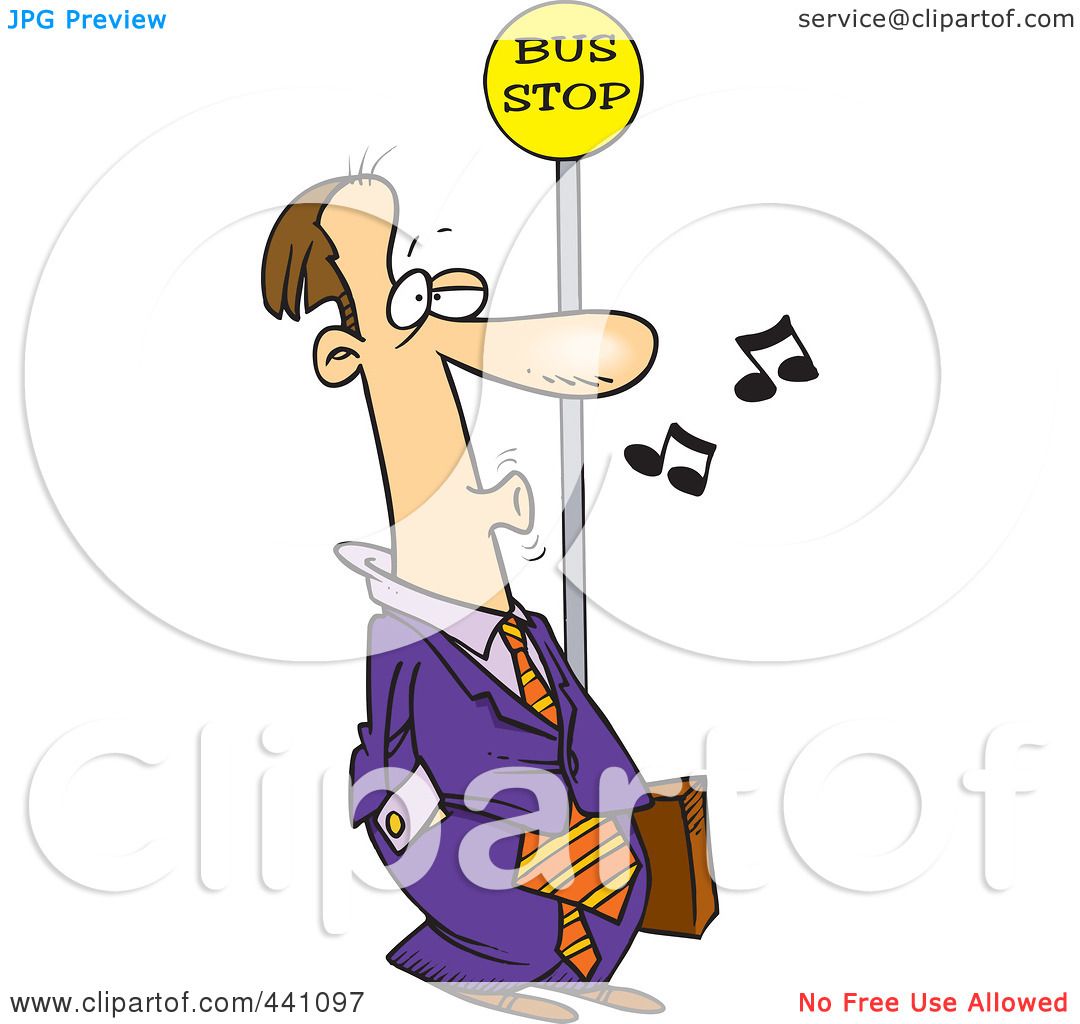 Royalty-Free (RF) Clip Art Illustration of a Cartoon Businessman Whistling  At A Bus Stop by toonaday #441097