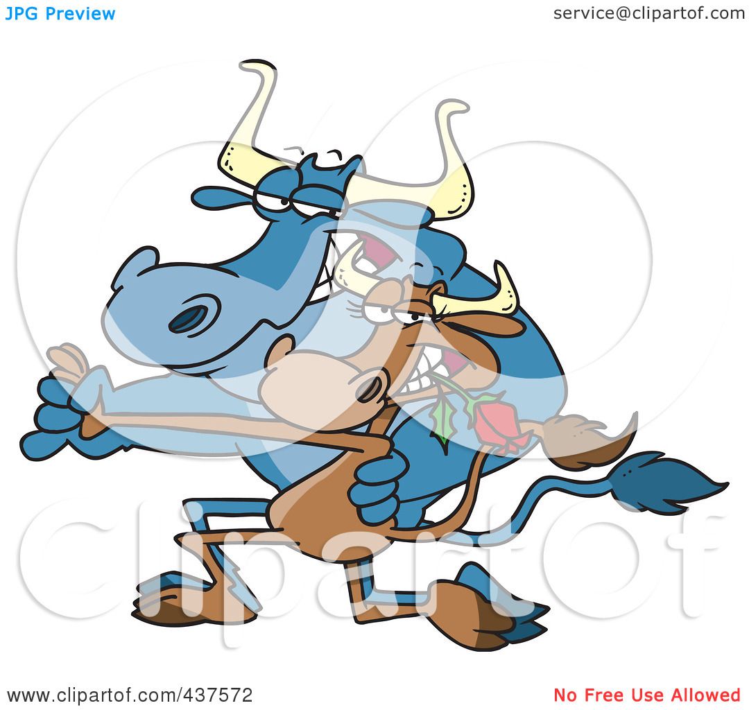 Royalty-Free (RF) Clip Art Illustration of a Cartoon Cow Couple Dancing The  Tango by toonaday #437572