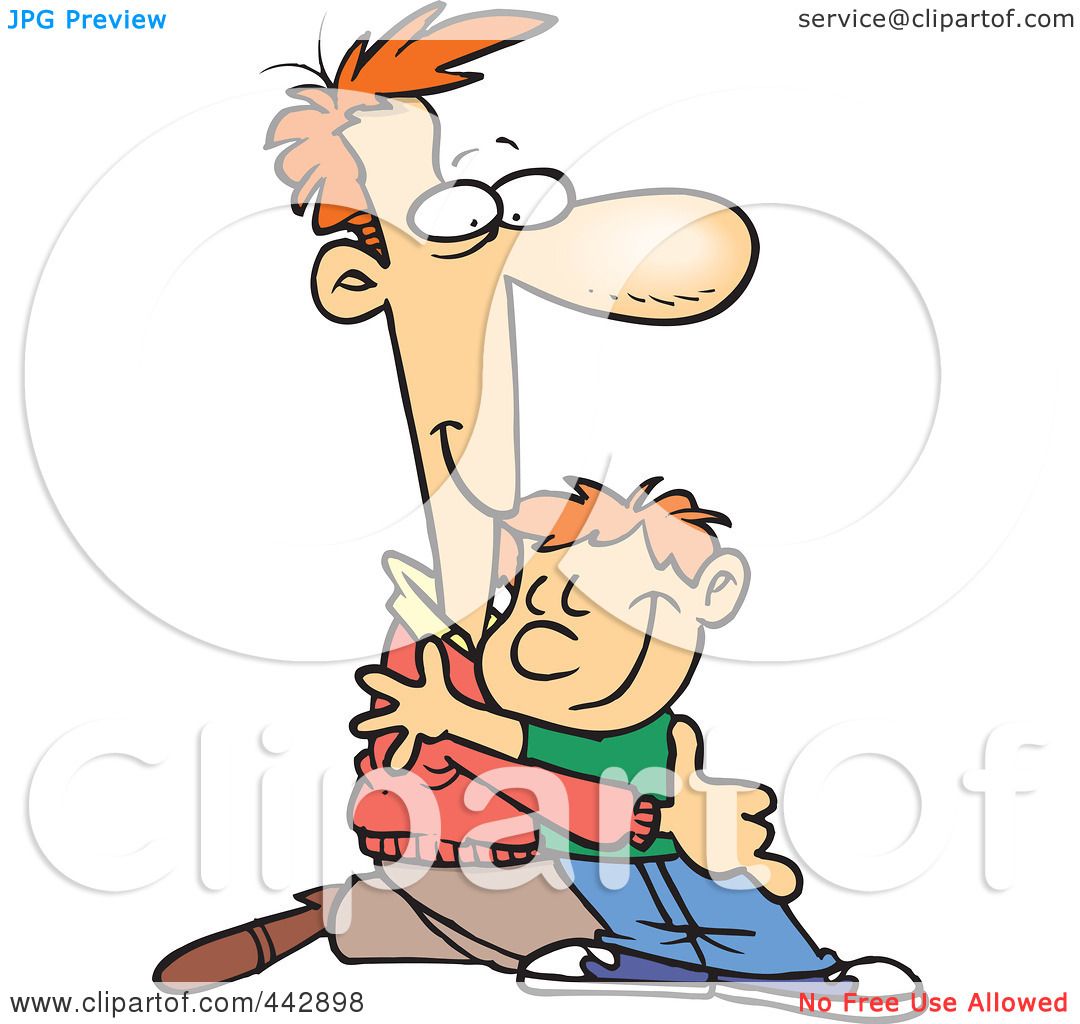 Royalty-Free (RF) Clip Art Illustration of a Cartoon Father Kneeling To ...