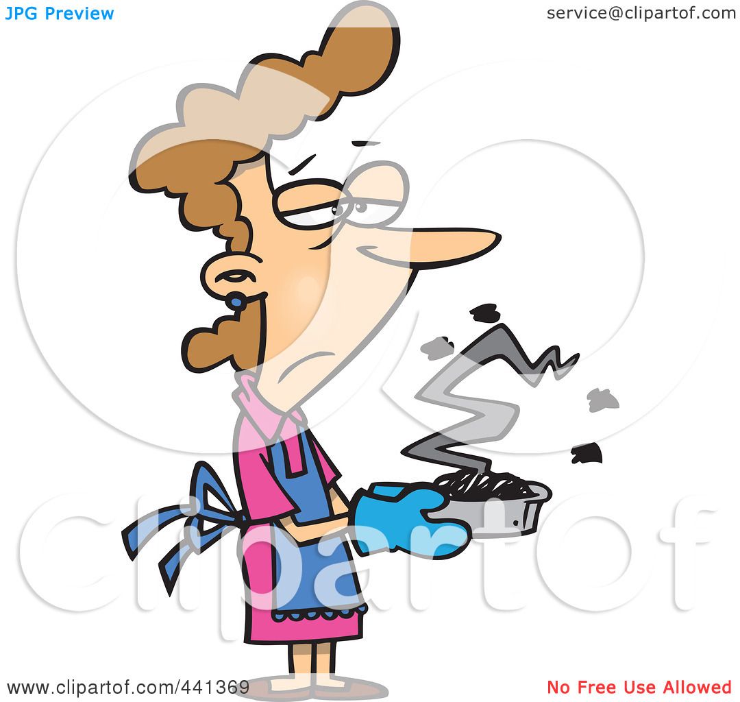 Royalty-Free (RF) Clip Art Illustration of a Cartoon Grumpy Woman Holding A  Burnt Cake by toonaday #441369