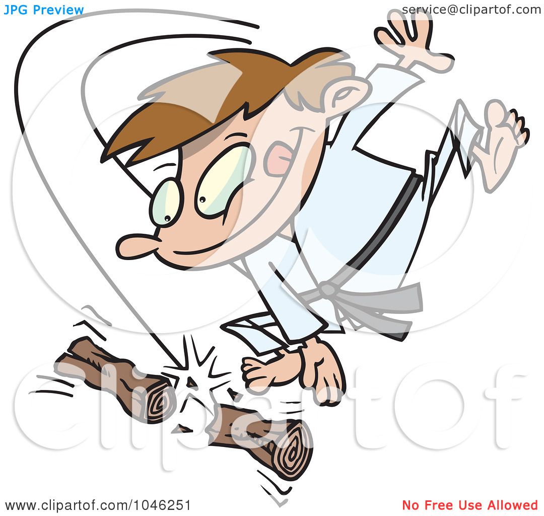Royalty-Free (RF) Clip Art Illustration of a Cartoon Karate Boy Chopping  Wood by toonaday #1046251