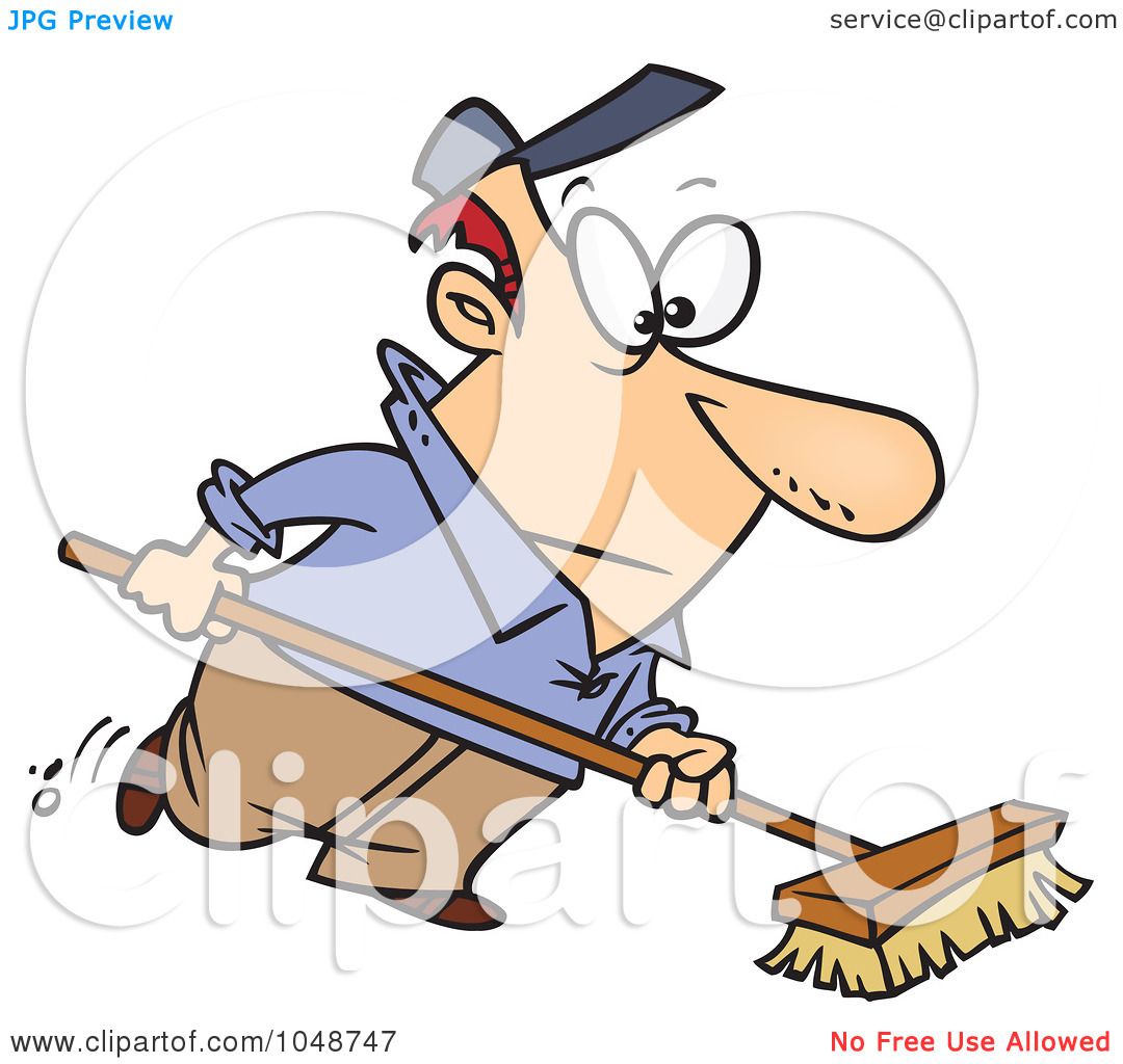 Royalty-Free (RF) Clip Art Illustration of a Cartoon Man Using A Push ...