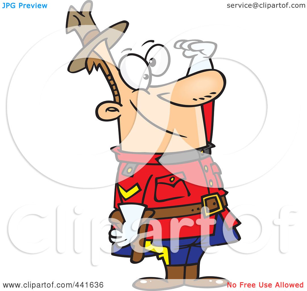 Royalty-Free (RF) Clip Art Illustration of a Cartoon Saluting Royal Canadian  Mounted Police Man by toonaday #441636