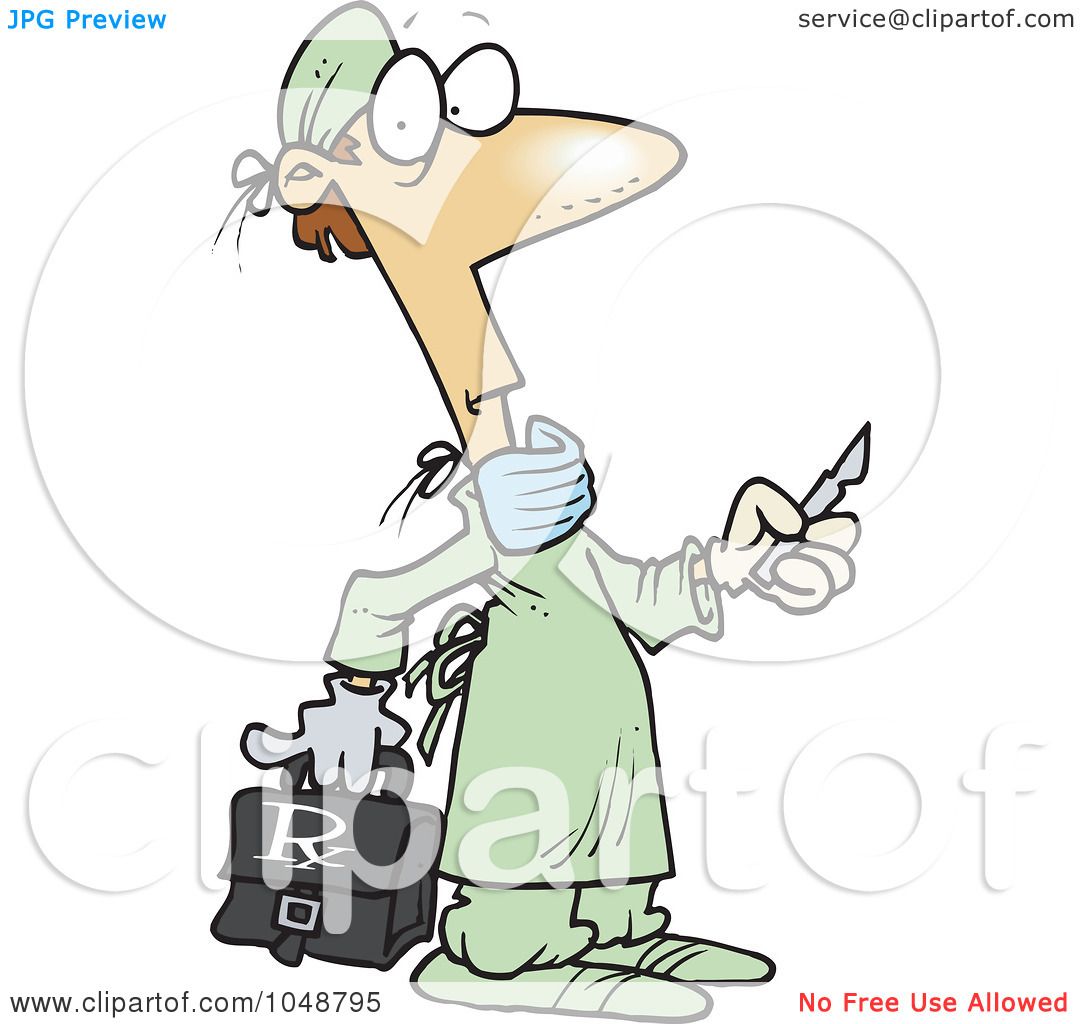 Royalty-Free (RF) Clip Art Illustration of a Cartoon Surgeon Holding A