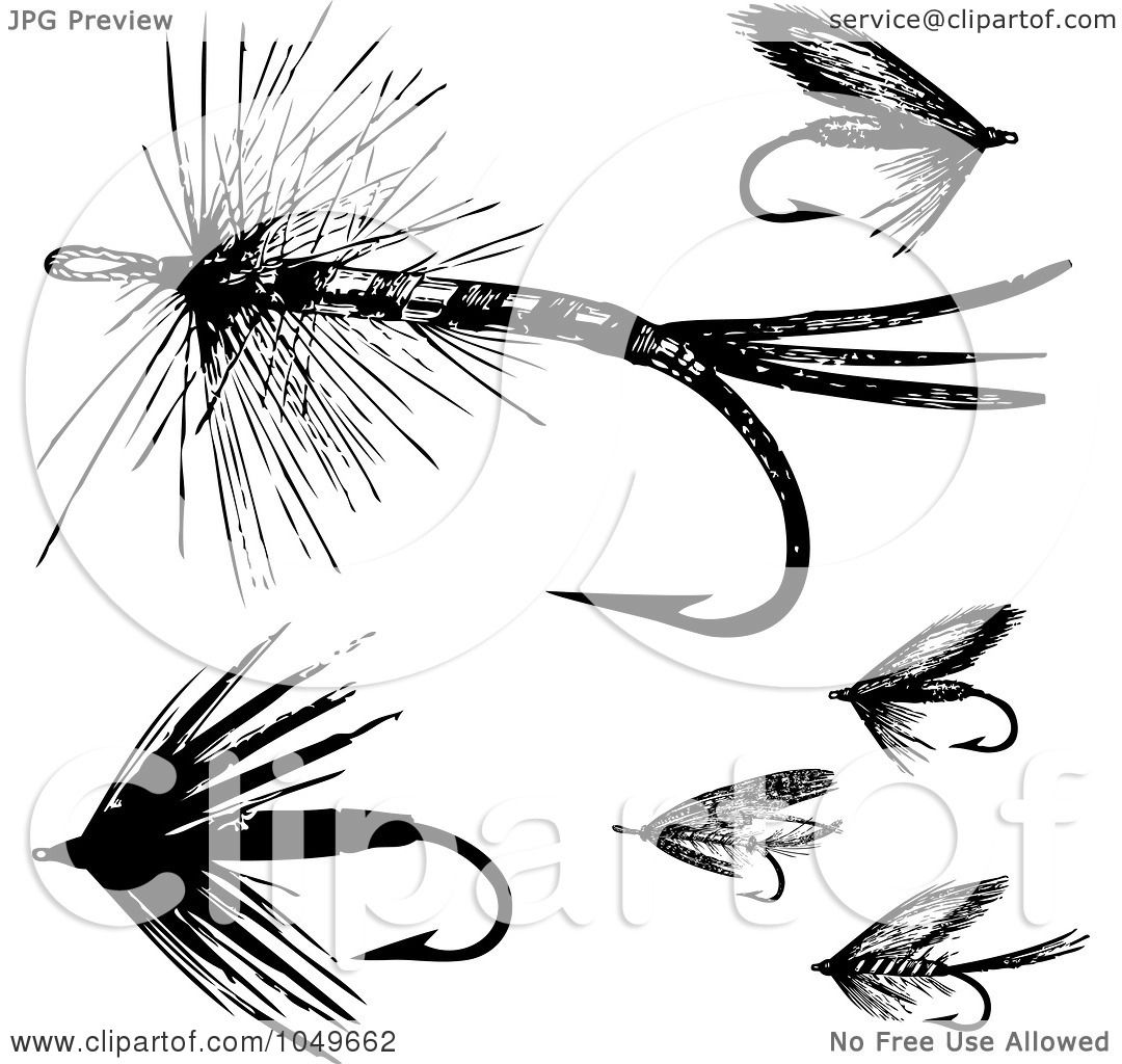 Royalty-Free (RF) Clip Art Illustration of a Digital Collage Of Black And  White Retro Fly Fishing Hooks - 2 by BestVector #1049662