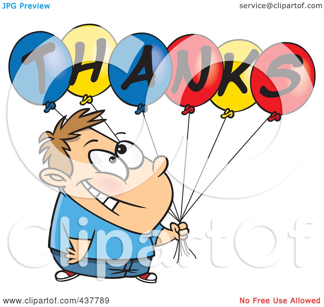 Royalty-Free (RF) Clip Art Illustration of a Grateful Cartoon Boy Holding  Thanks Balloons by toonaday #437789