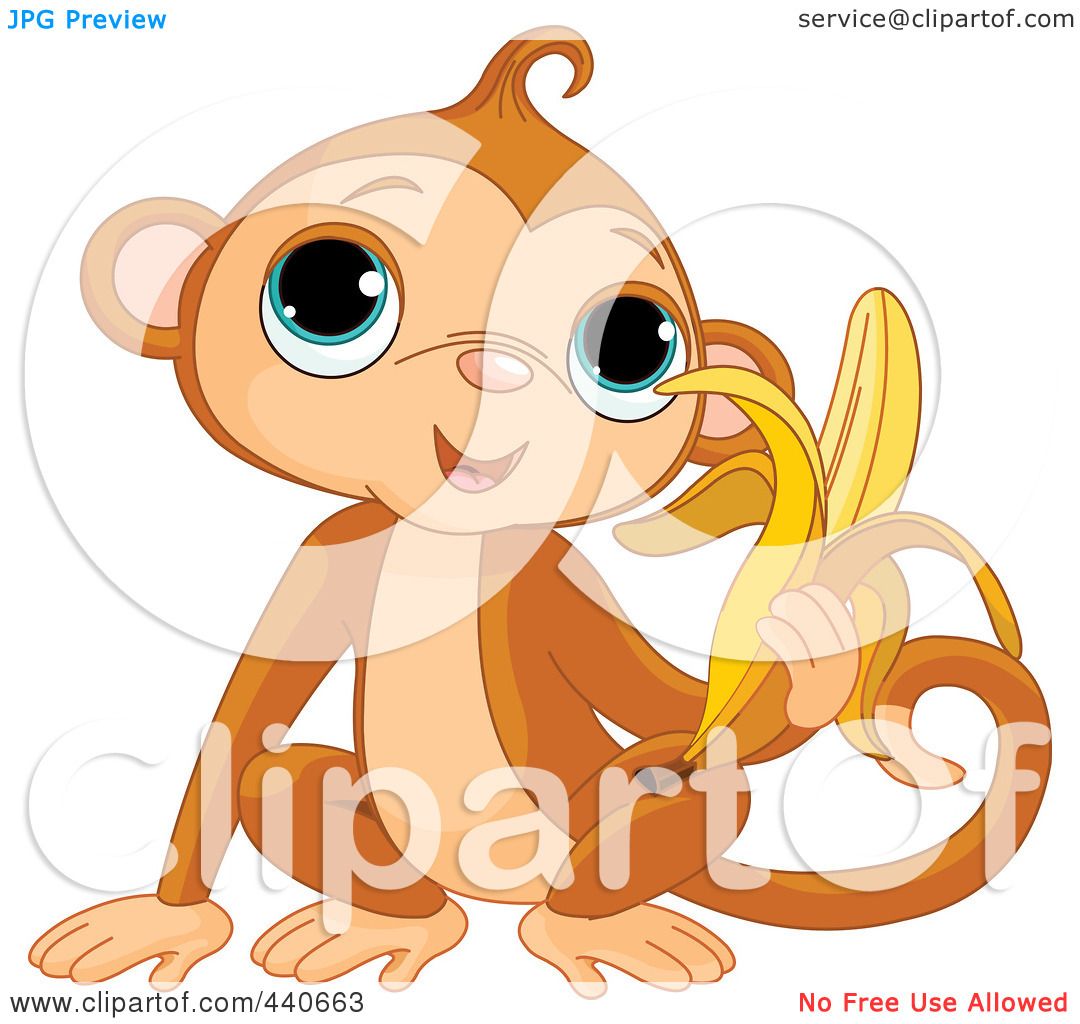 Royalty-Free (RF) Clip Art Illustration of a Monkey Eating A Banana by