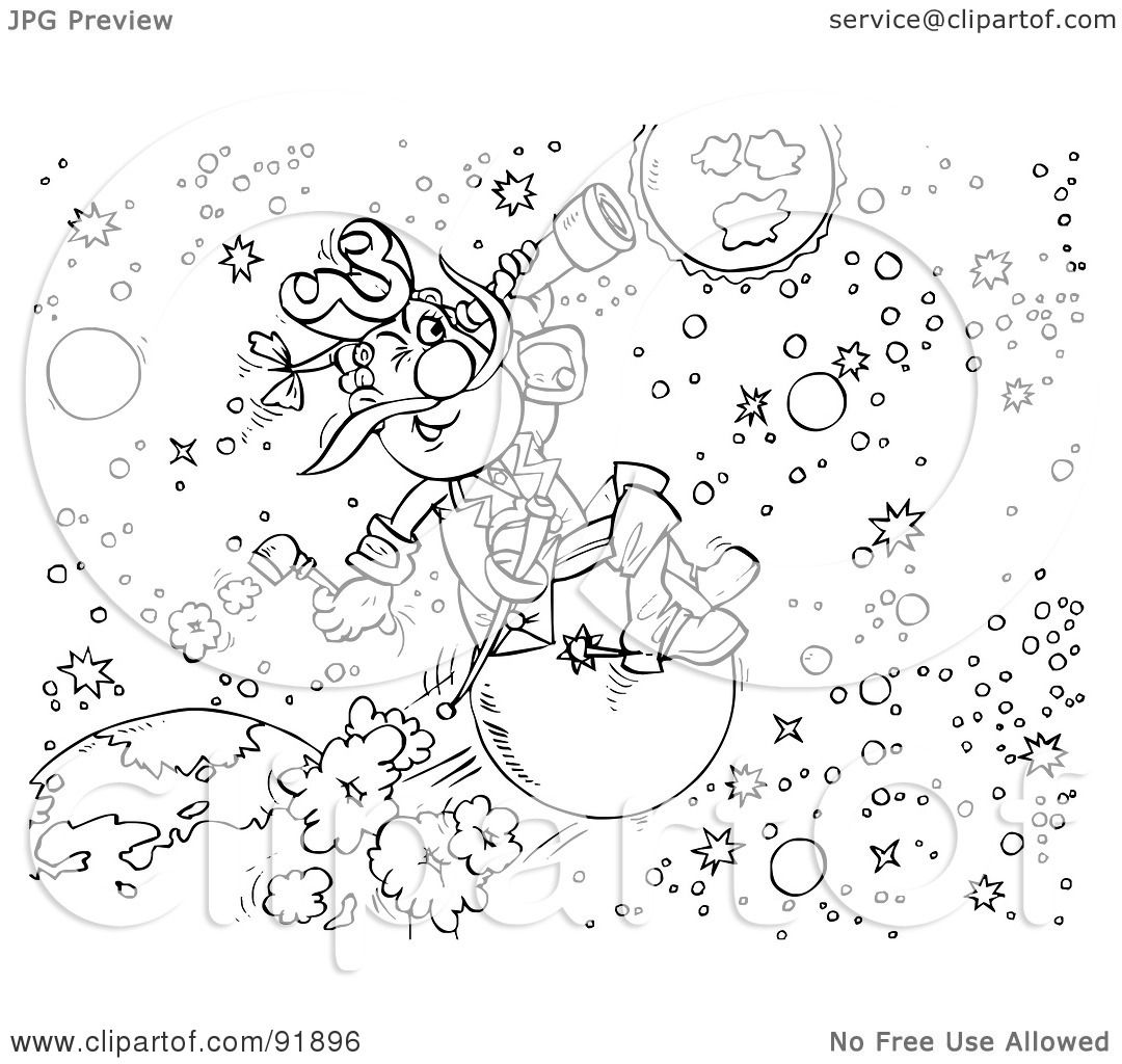 Royalty-Free (RF) Clipart Illustration of a Black And White Astronomer