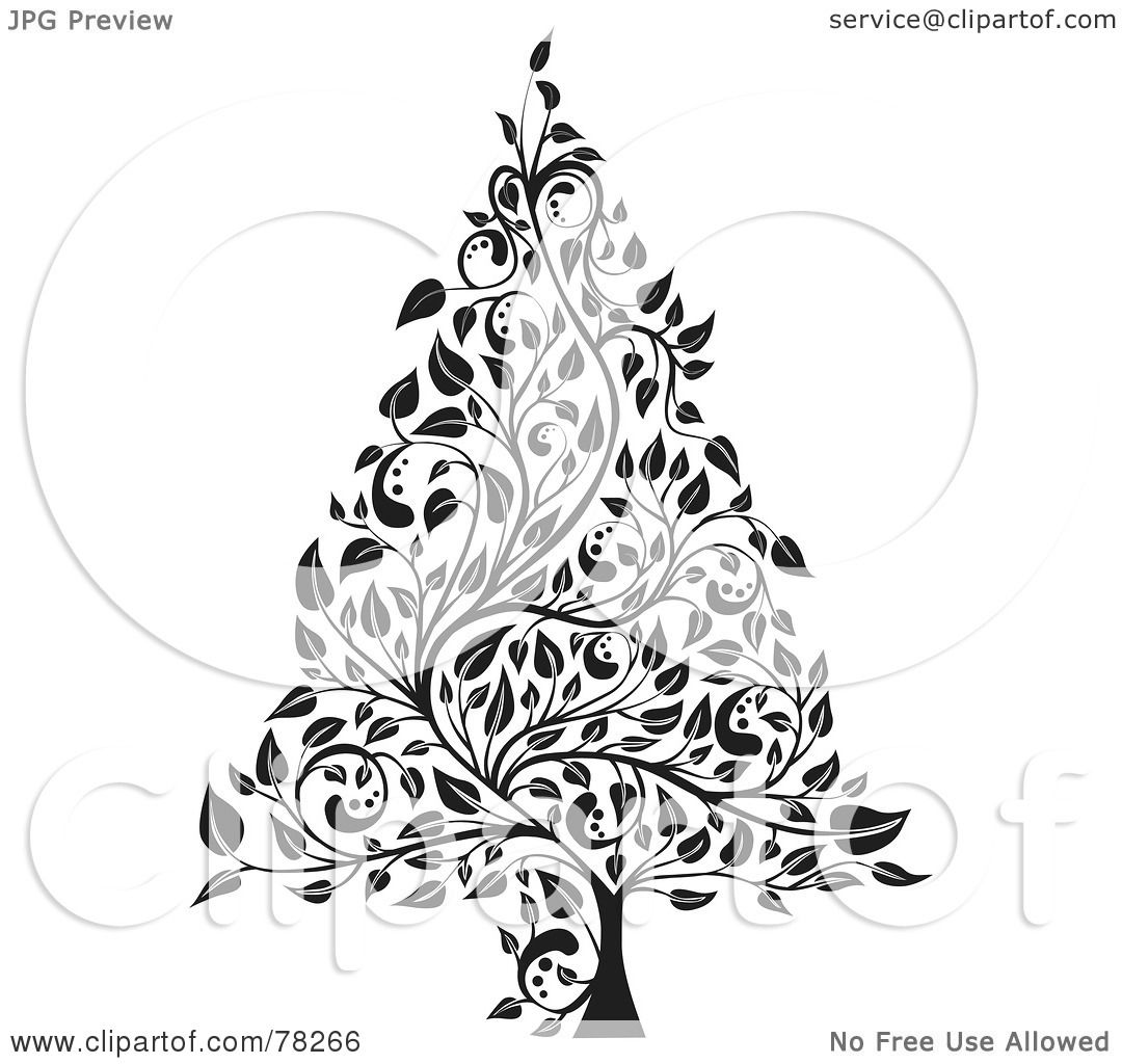 Royalty-Free (RF) Clipart Illustration of a Black And White Elegant Floral Vine Christmas Tree ...