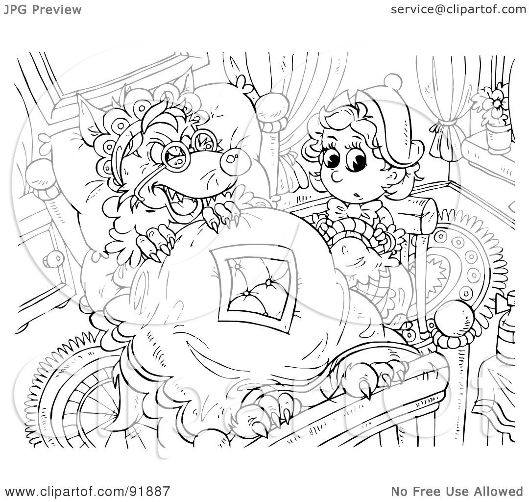 Royalty Free RF Clipart Illustration of a Black And White Little Red Riding Hood Coloring Page Outline 1 by Alex Bannykh